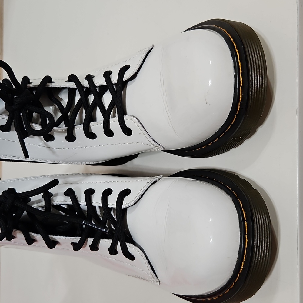 Dr. Martens White Patent Leather Combat Boots 4 - Picture 6 of 7